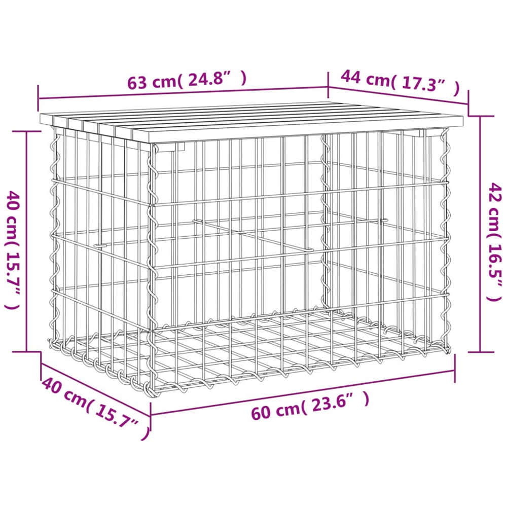 vidaXL Natural Solid Douglas Wood Gabion Design Garden Bench 63 x 44 x 42cm Image 7