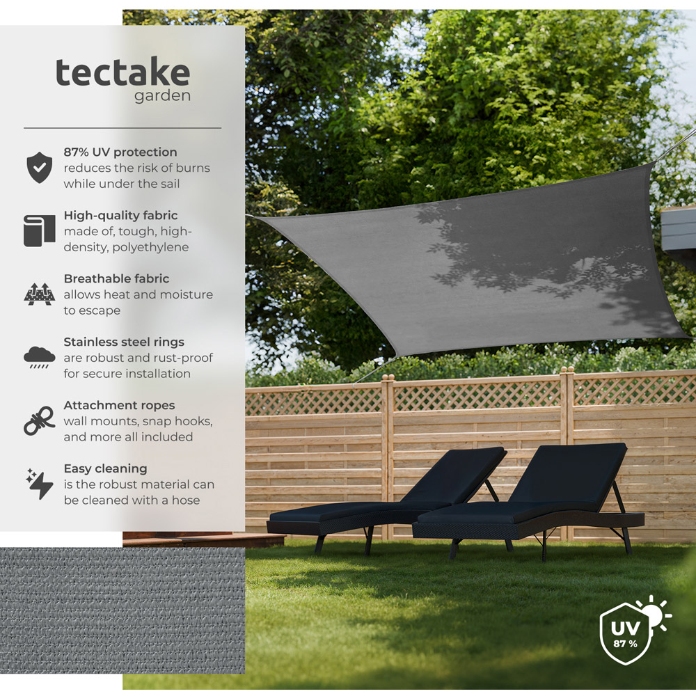 tectake Sonny Grey Water-Resistant Sun Shade Sail 200 x 300cm Image 3