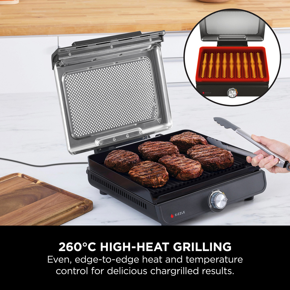 Ninja GR101UK Sizzle Low Smoke Indoor Grill and Flat Plate Image 4
