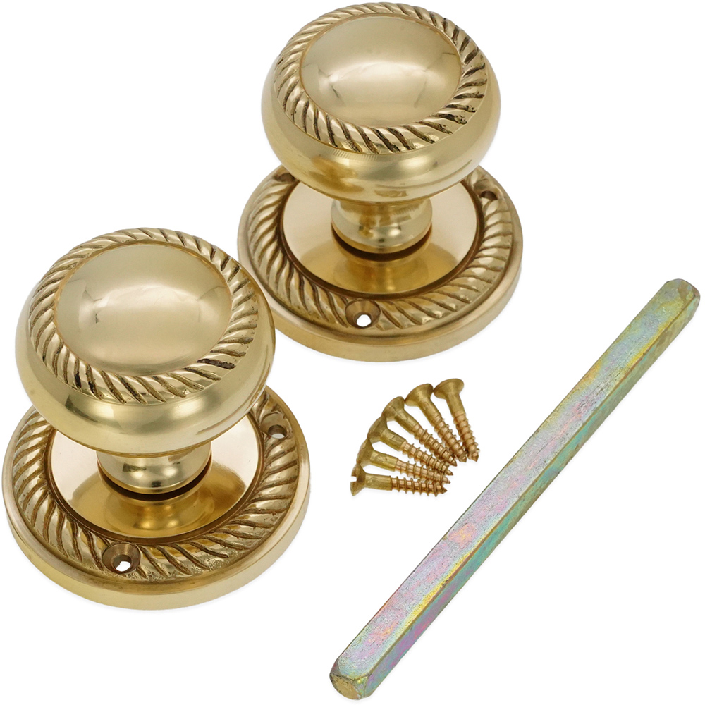 Spira Brass Polished Brass Georgian Mortice Door Knob 2 Pack Image 4