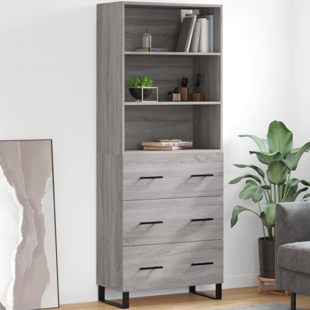 vidaXL 3 Drawer 3 Shelf Grey Sonoma Oak Wooden Cabinet Image 1