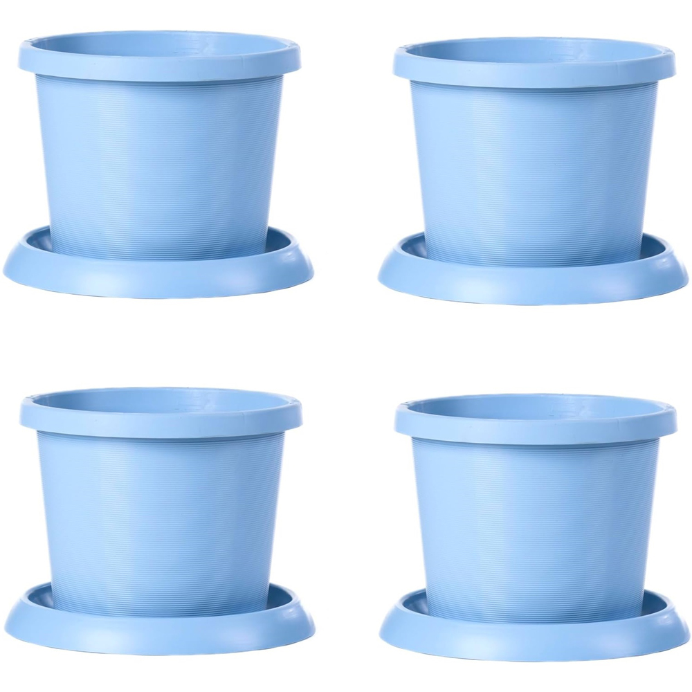 Garden Gear Mayan Blue Plastic Plant Pot with Saucer 42cm 4 Pack Image 1