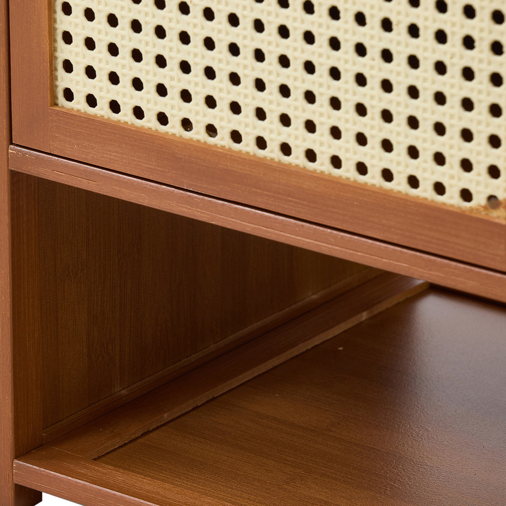 Living and Home 2 Door Single Open Shelf Brown Rattan Tall Shoe Cabinet Image 3