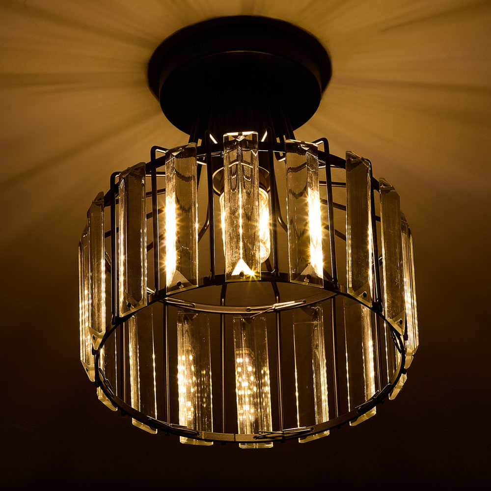 Living and Home E27 Screw Black Crystal Ceiling Light Image 2