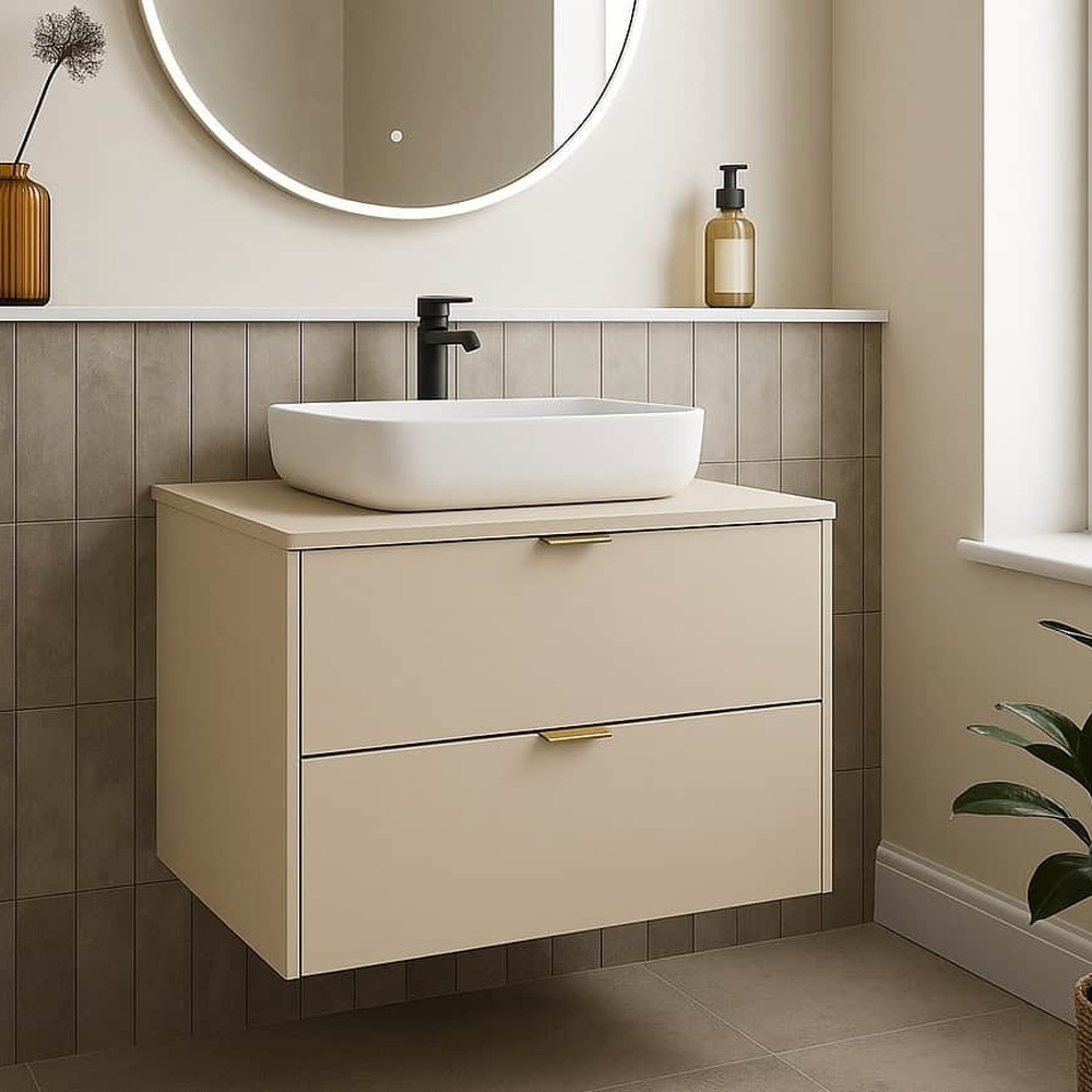 Impact Furniture Dalia 2 Drawer Beige Wall Hung Countertop Vanity Unit 600mm Image 6