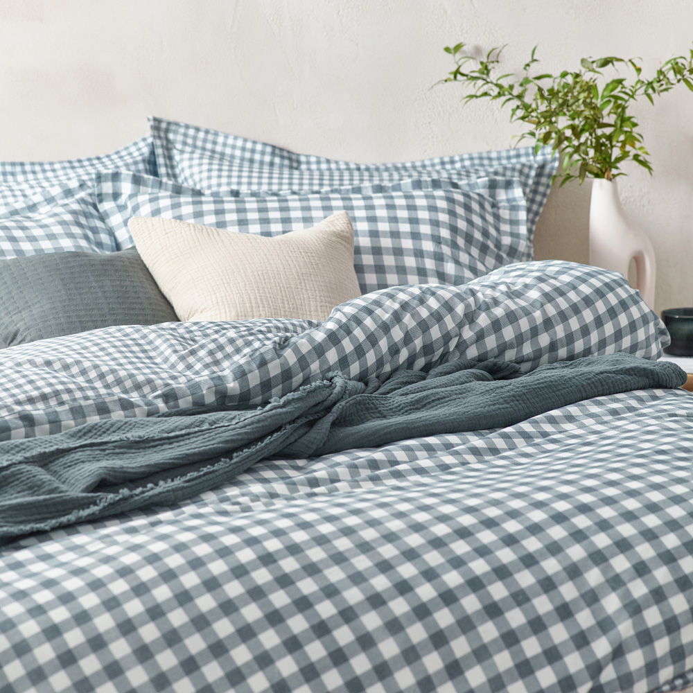 Yard Barton Single Navy Check Printed 144 Thread Count Duvet Cover and Pillowcase Set Image 2