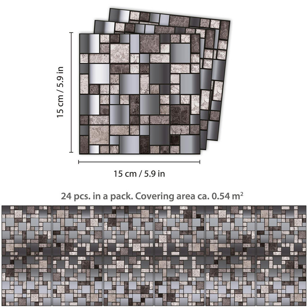 Walplus Metallic Silver Grey Stone Mosaic Self Adhesive Tile Sticker 24 Pack Image 6
