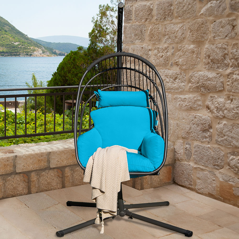 Costway Turquoise Swing Foldable Egg Chair Image 1