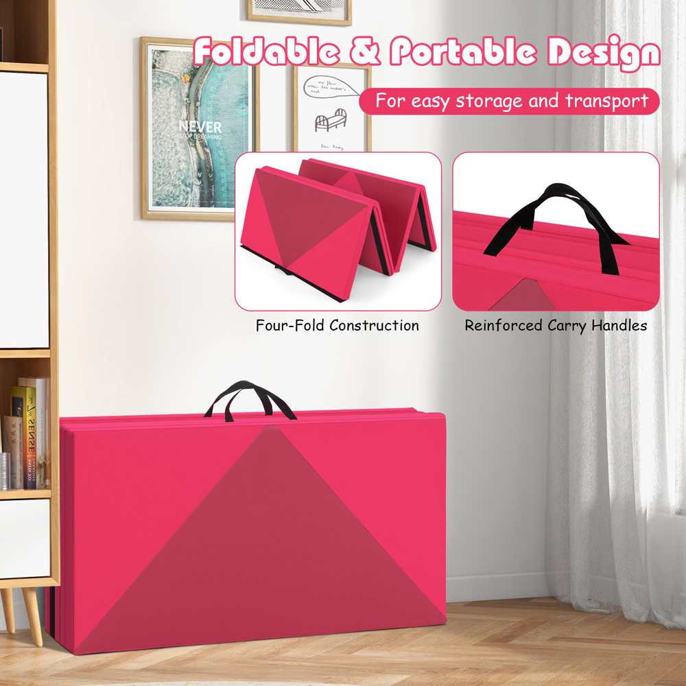 Costway Rose PU Leather Folding Gymnastics Mat 240cm Image 4