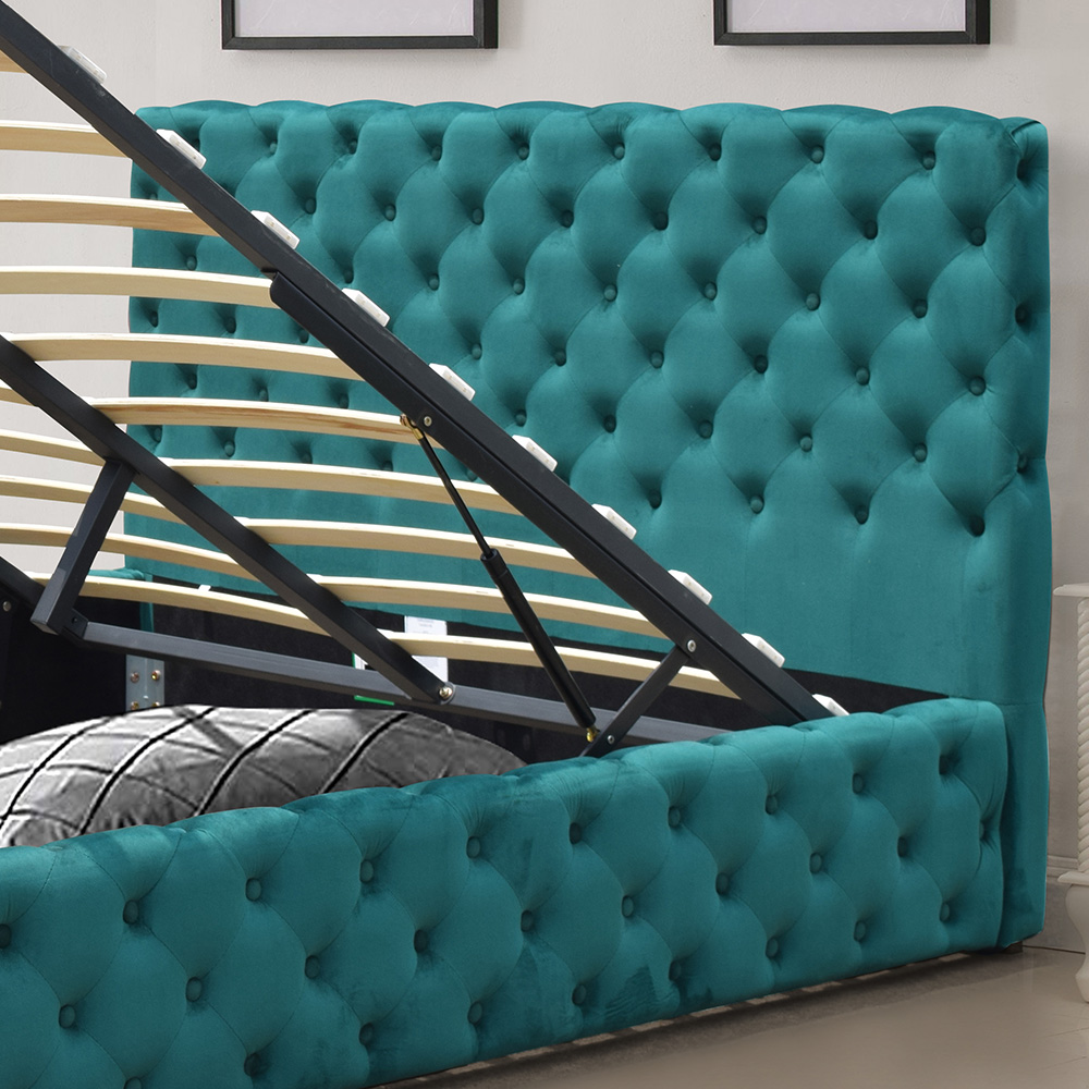 Comfy Living Double Green Tufted Fabric Gaslift Bed Frame Image 2