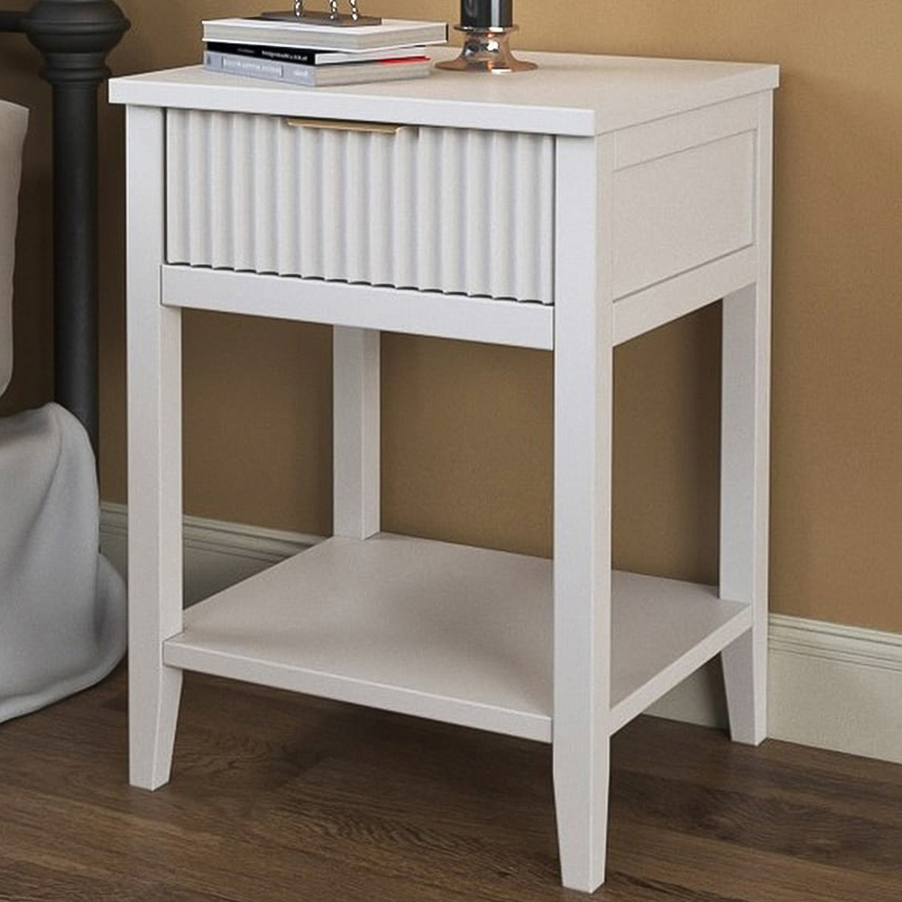 Monti Single Drawer White Bedside Table Image 1