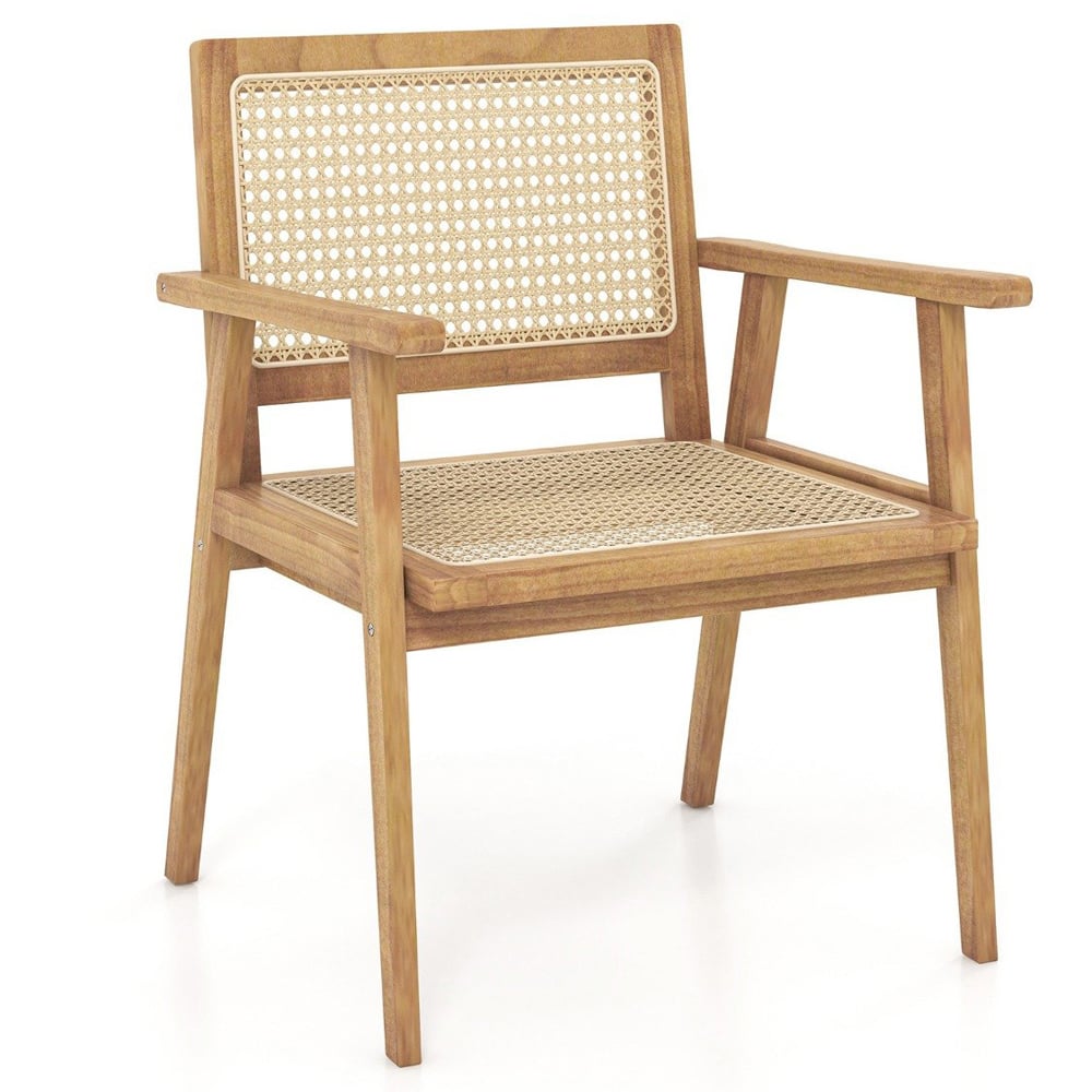Costway Teak Wood Rattan Dining Chair Image 2