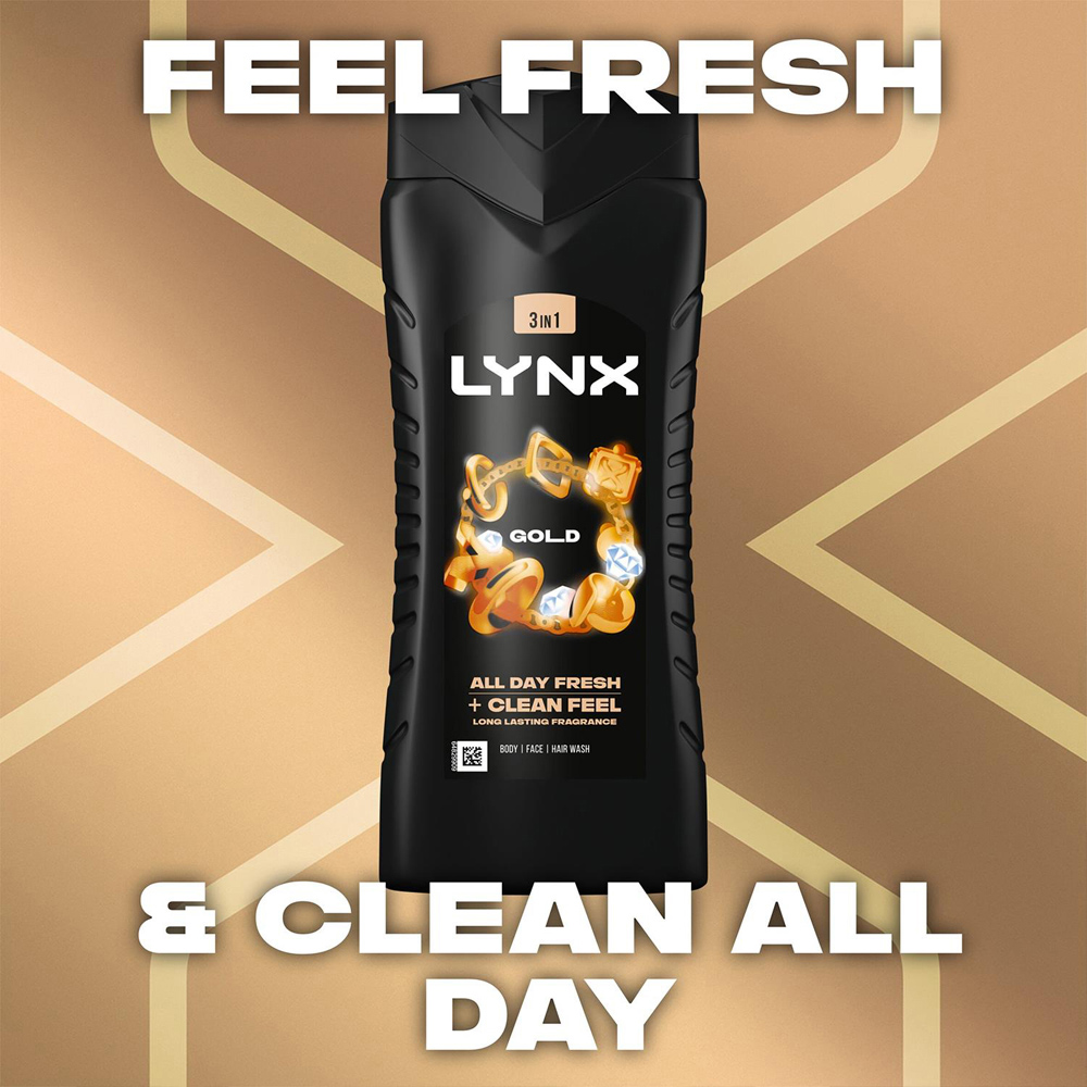 Lynx Gold Oud Wood and Fresh Vanilla 3-in-1 Refreshing Shower Gel 500ml 6 Pack Image 6