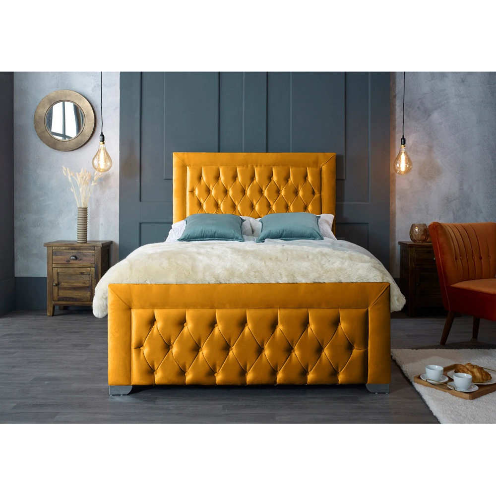 Eleganza Home Gelson Super King Size Mustard Plush Velvet Bed Frame with Chesterfield Headboard Image 3