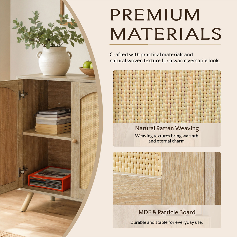 Abrihome 2 Door Natural Wooden Rattan Sideboard Image 6
