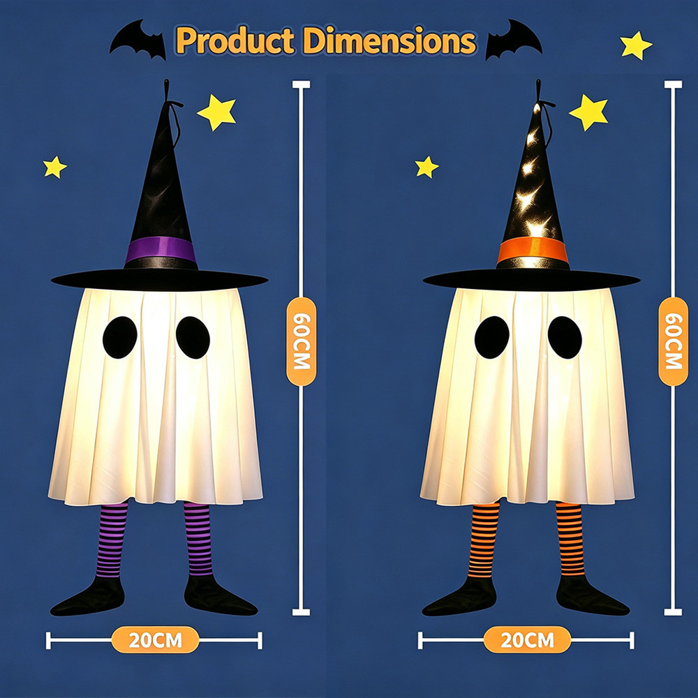 Lovii Warm White LED Orange Ghost Hanging Halloween Fairy Light Image 4