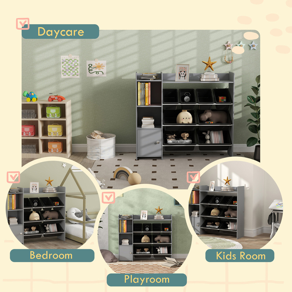 AIYAPLAY 8 Bins Grey Toy Storage Unit Image 7