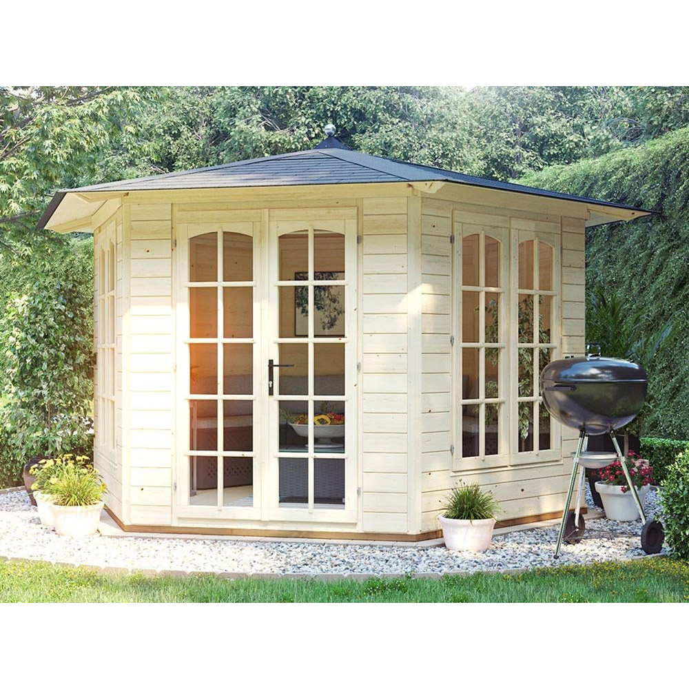 Dunster House Vantage 350 11 x 10ft Brown Wooden Hexagonal Summerhouse Image 2