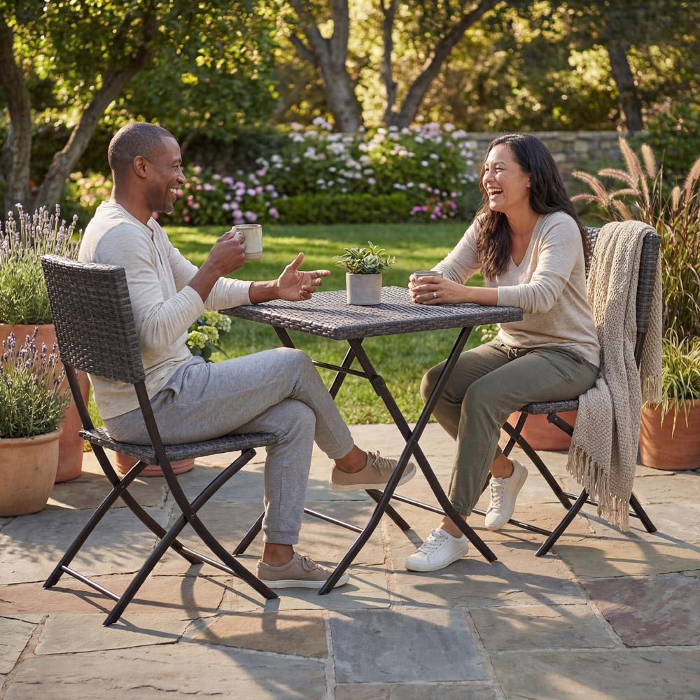GARDEN VIDA Capri Rattan Effect 2 Seater Bistro Set Grey Image 4