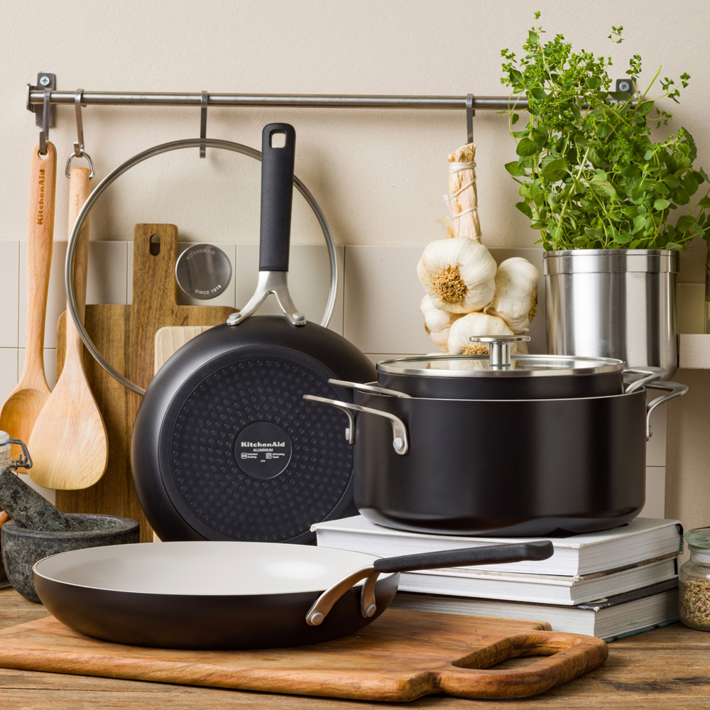 KitchenAid Coloured 20cm Matte Black Aluminium Casserole with Lid Image 9