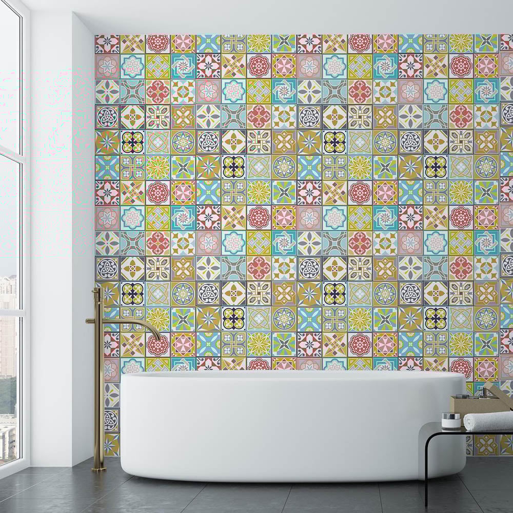 Walplus Malia Colourful Multicoloured Self Adhesive Tile Sticker 24 Pack Wilko