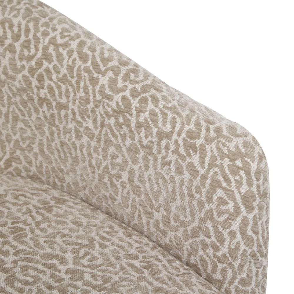 Living and Home Light Brown and White Linen Leopard Print Curved Barrel Swivel Armchair Image 5