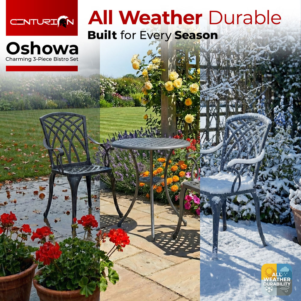 Centurion Supports OSHOWA 2 Seater Grey Aluminium Bistro Set with Table Image 7