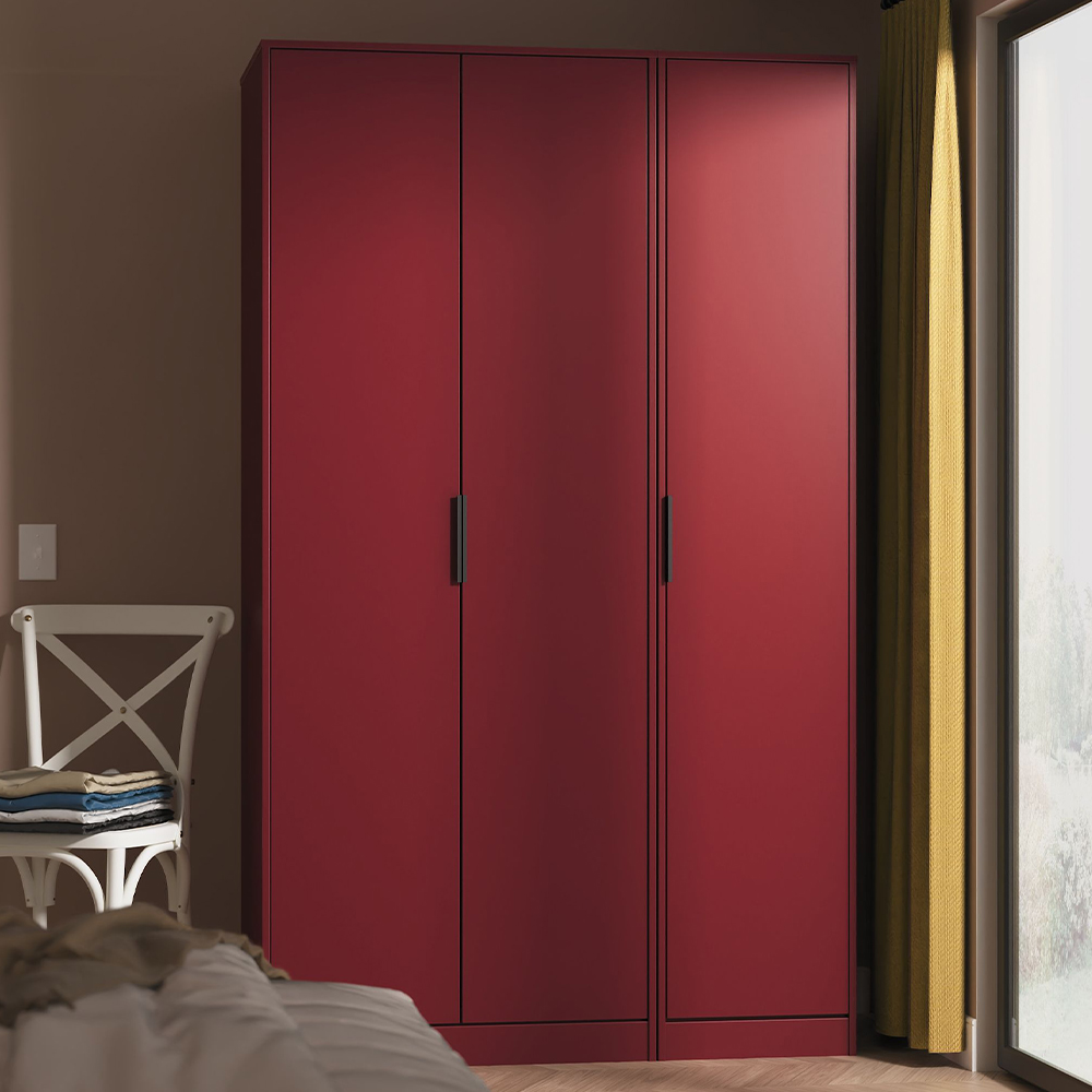Crowndale Hong Kong 3 Door Red Matt Tall Wardrobe Ready Assembled Image 1