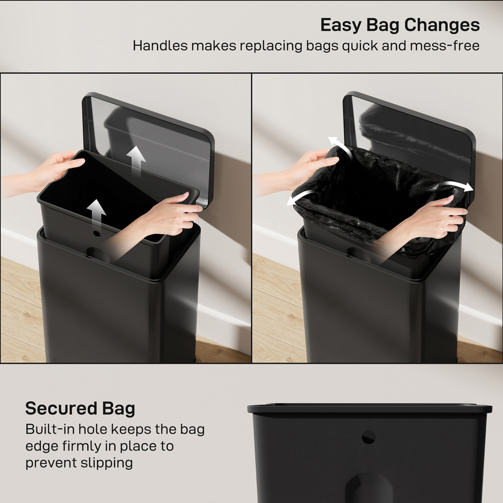 HOMCOM Matt Black Kitchen Pedal Bin with Soft-Close Lid 20L Image 7
