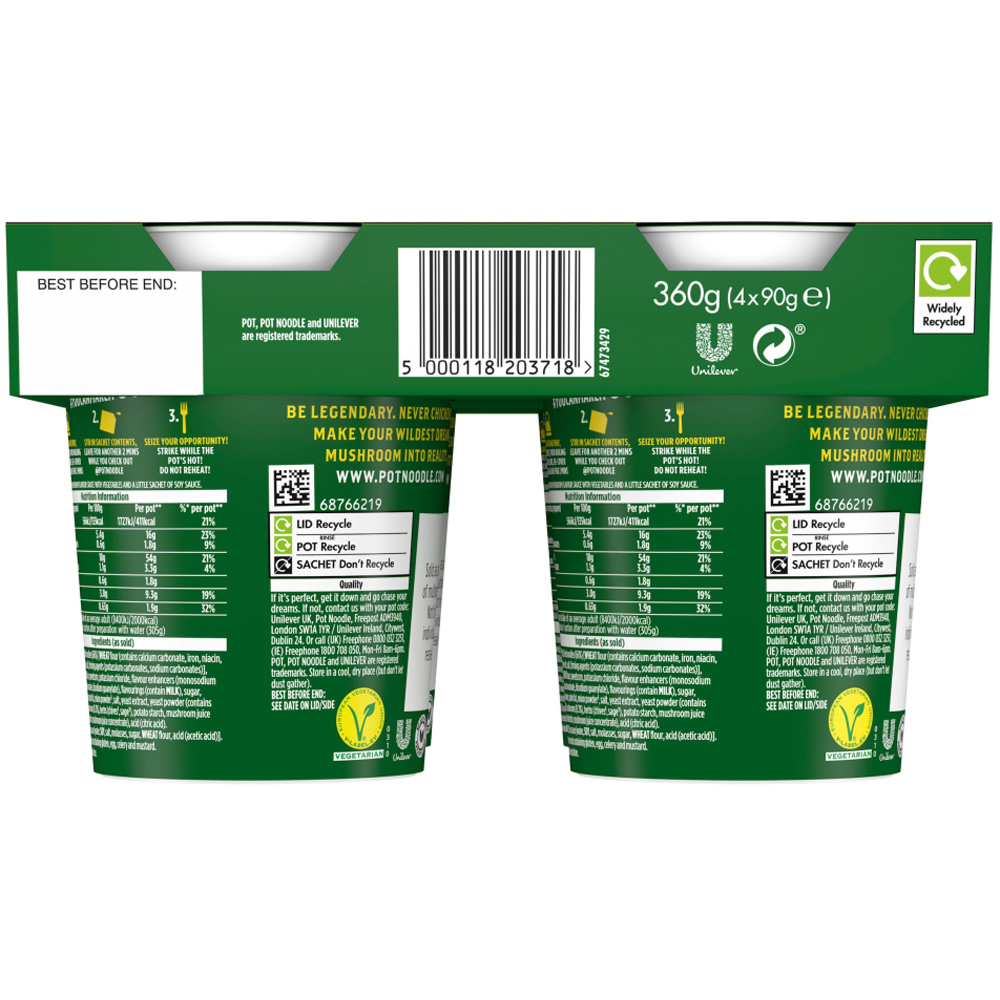 Pot Noodle Standard Pot Chicken and Mushroom 90g 4 Pack Image 2