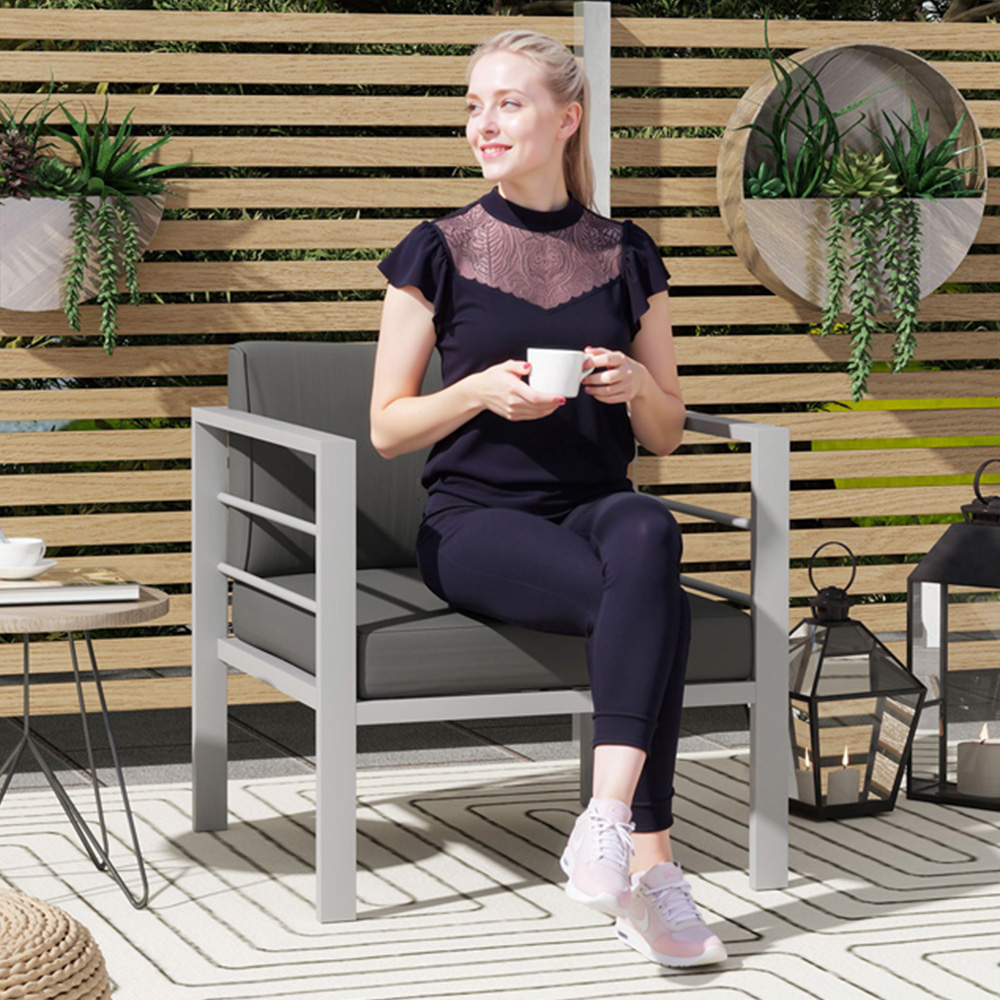 Outsunny Charcoal Grey Aluminium Patio Sofa Armchair with Cushions Image 1