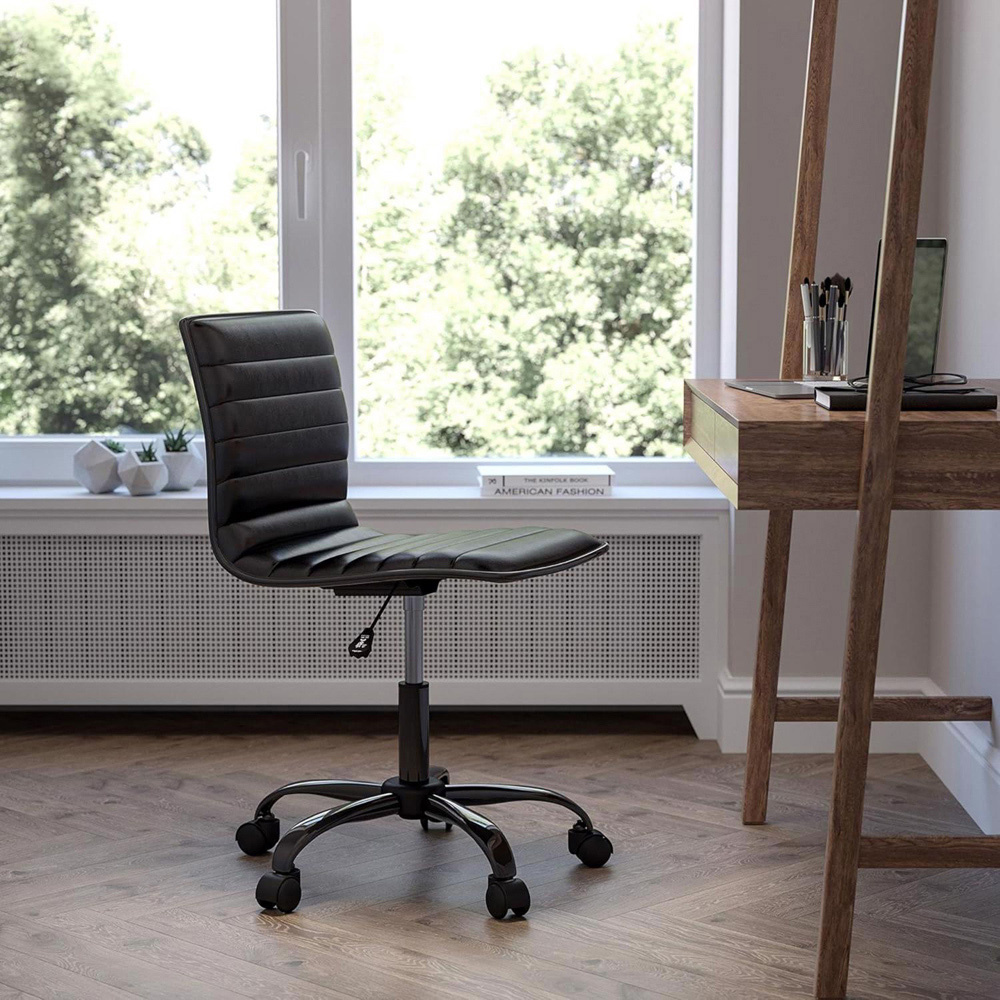 FWStyle Black Faux Leather Ribbed Designer Office Chair Image 3