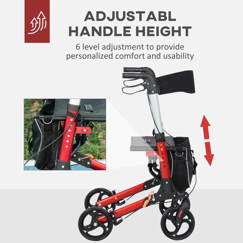 HOMCOM Aluminium Folding Rollator Walker with Seat Storage Image 7