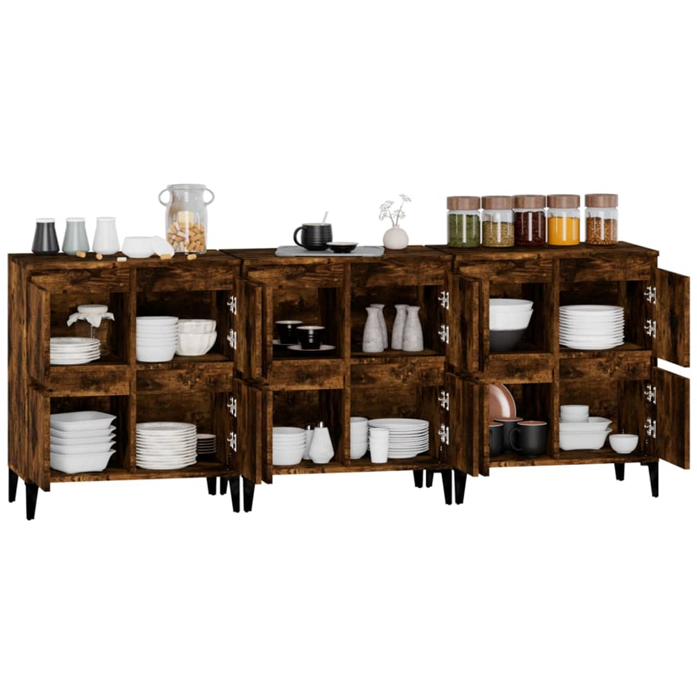 vidaXL 4 Door Smoked Oak Square Sideboard Set of 3 Image 5