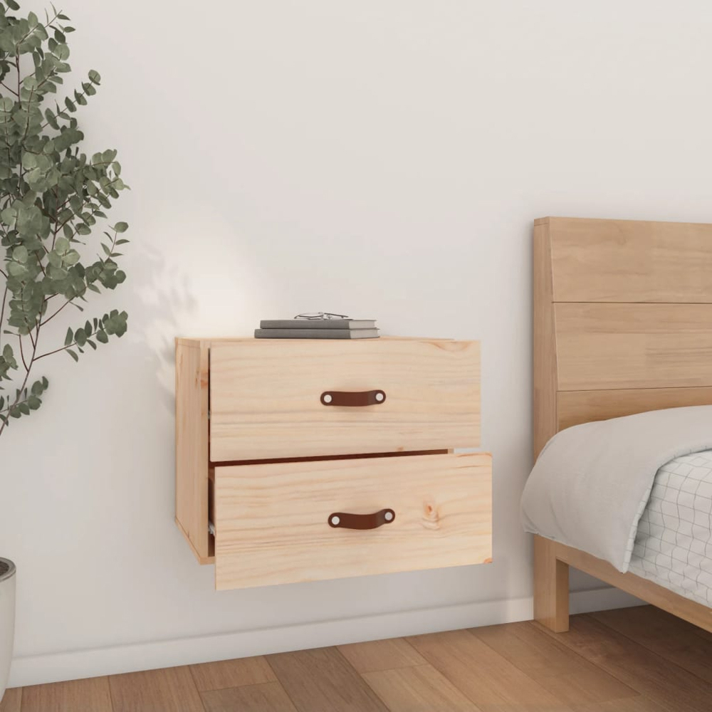 vidaXL 2 Drawer Natural Wall Mounted Bedside Cabinet Image 8