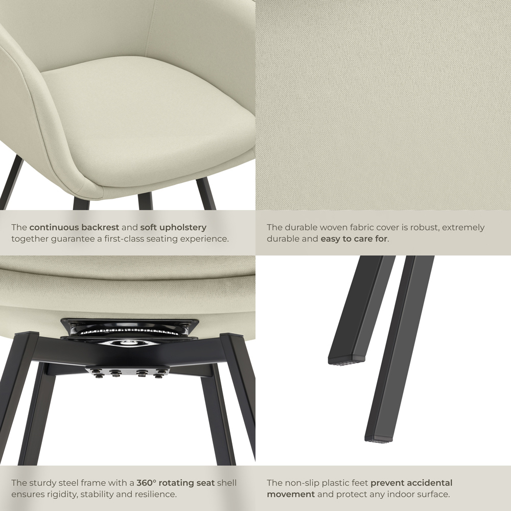 tectake Alicon Set of 6 Greige Woven Fabric Swivel Dining Chair Image 5