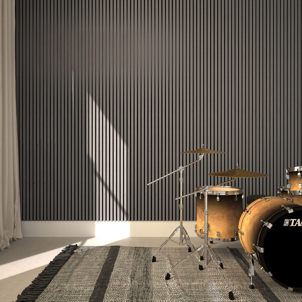 tectake Light Grey Oak Wood Effect Acoustic Wall Panel 4 Pack Image 1