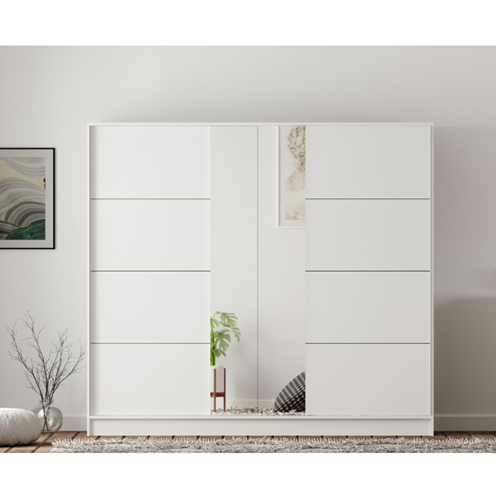 Evu SABRO XL Sliding Door White Mirrored Wardrobe Image 5