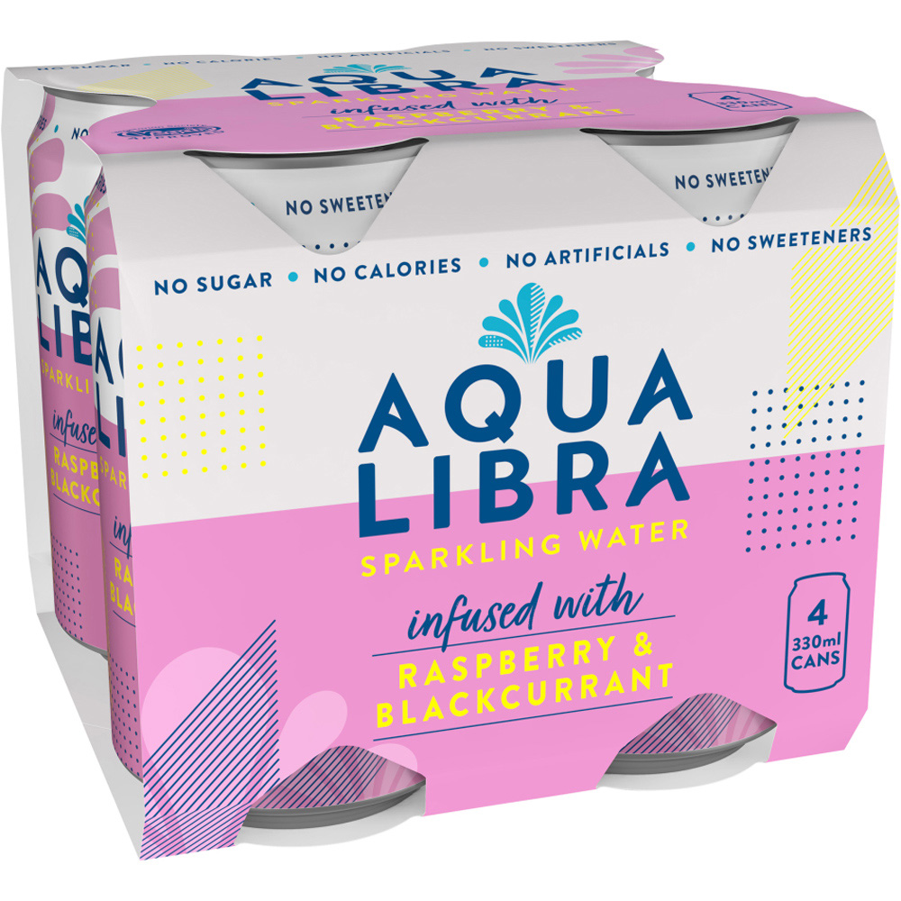 Aqua Libra Sparkling Water Infused with Raspberry and Blackcurrant 330ml 4 Pack Image