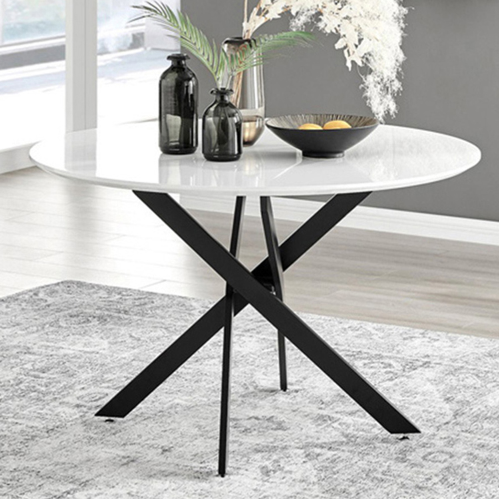 Furniturebox Arona Solara 6 Seater Round Dining Set White Gloss Black and Grey Image 2