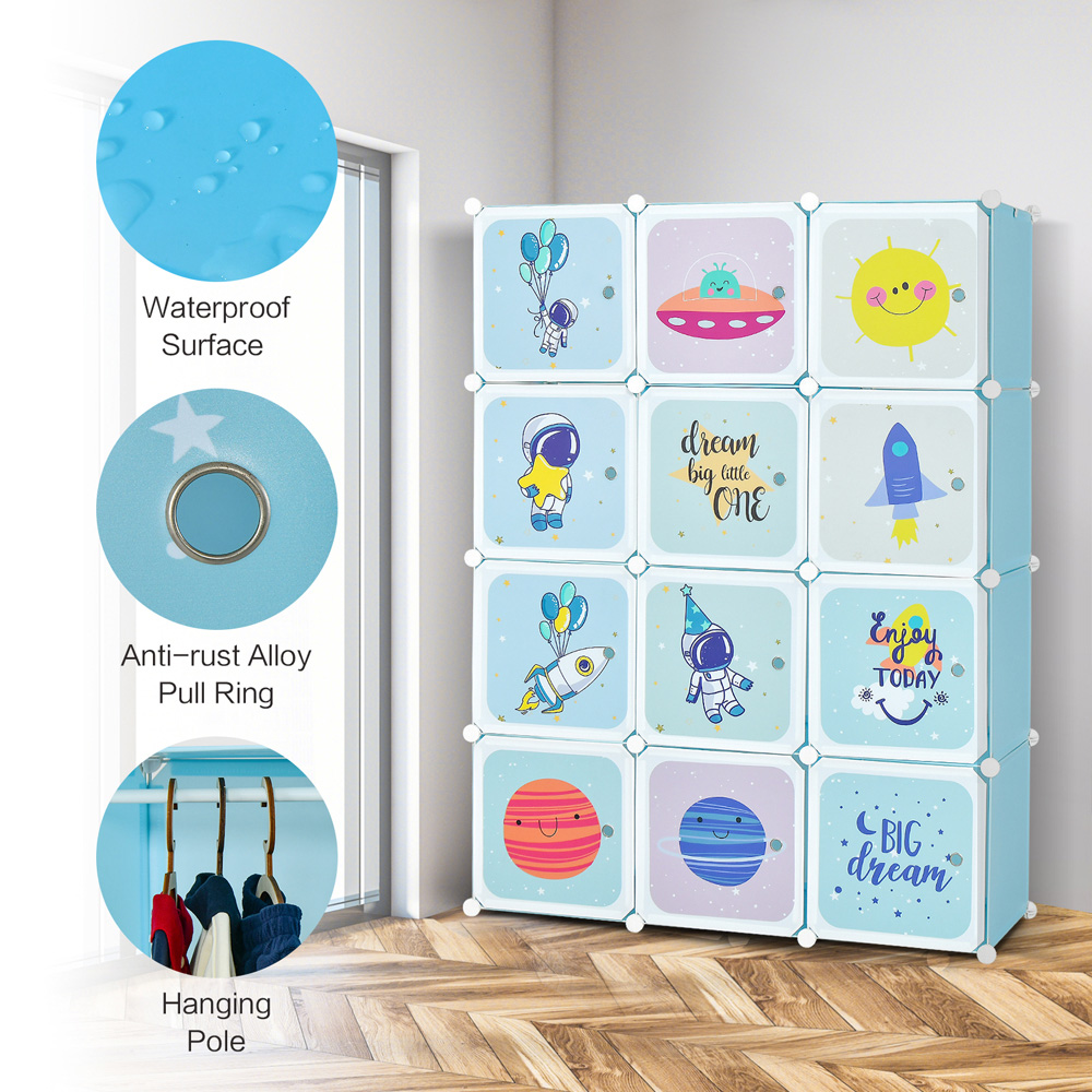 Costway 12 Cube Blue Kids Portable Wardrobe Image 4