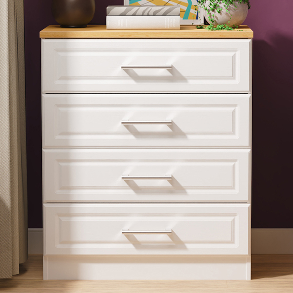 Crowndale Kent 4 Drawer White Ash and Modern Oak Chest of Drawers Ready Assembled Image 1