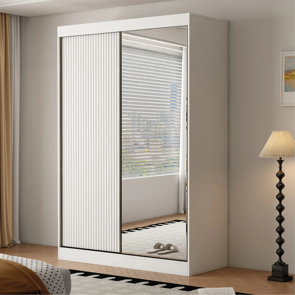 ARTESA Berlin 2 Door White Mirrored Sliding Wardrobe 150cm Image 1