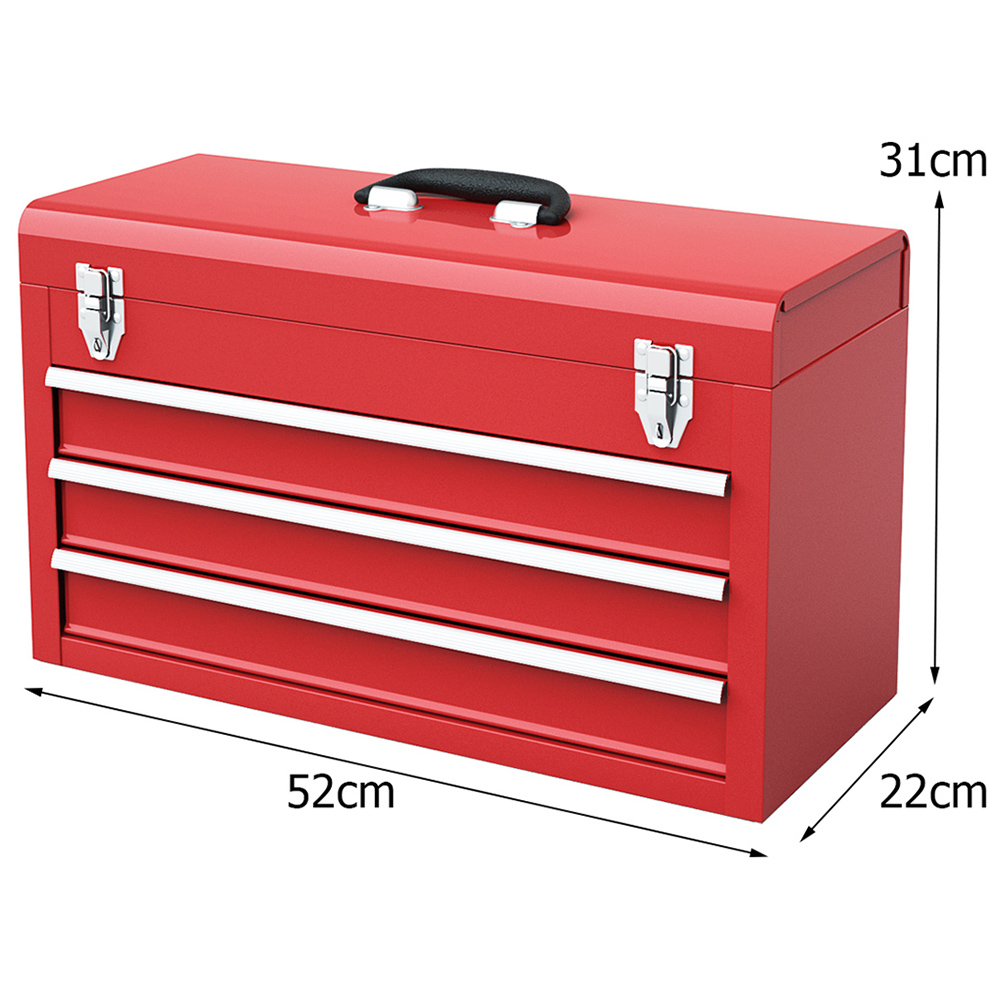 Costway 3 Drawer Red Portable Steel Tool Box with Top Storage Tray Image 9