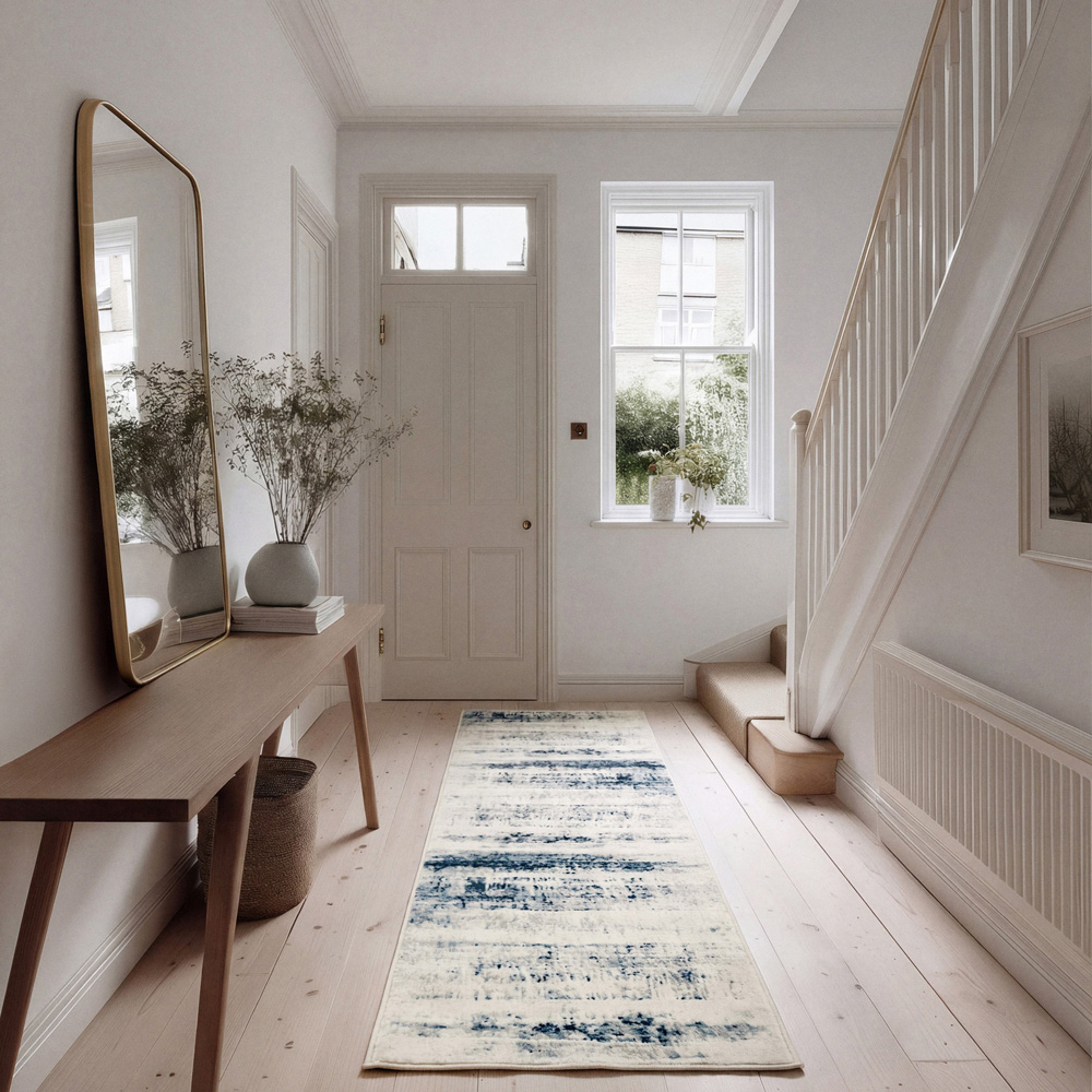 Kukoon Oscar Lennox Blue Watercolour Flat Abstract Rug 60 x 240cm Image 2