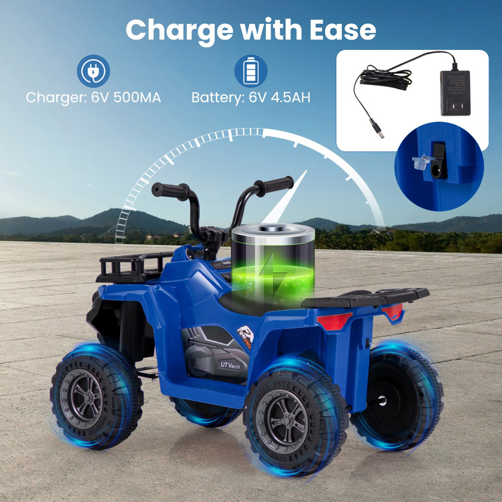 Costway Kids Navy Ride On Quad Car with One Button Start and Tread Tyres 6V Image 7
