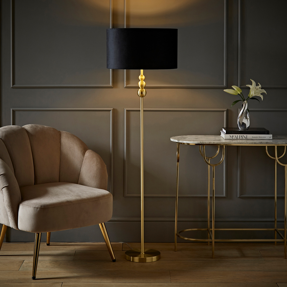 ValueLight Marissa Black Velvet Gold Inner Shade Gold Stacked Ball LED Floor Lamp Image 2