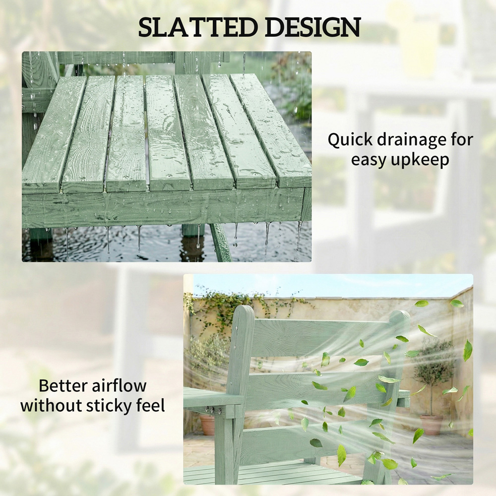 Outsunny 2 Seater Green Embossed Wood Jack and Jill Garden Loveseat Image 7