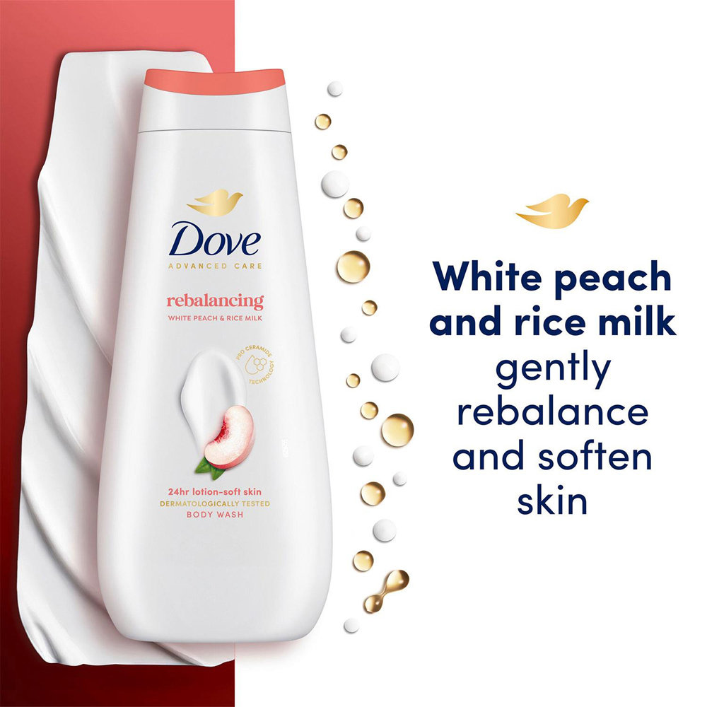 Dove Advanced Care Rebalancing Peach and Rice Milk Moisturising Body Wash 400ml 6 Pack Image 4