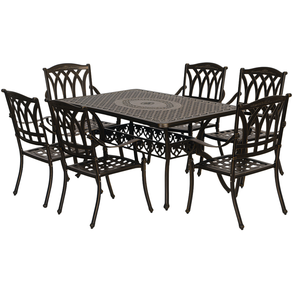 Outsunny 6 Seater Garden Dining Set with Parasol Hole Bronze Image 2